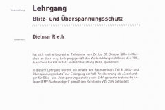 Urkunde Lehrgang Blitz- und Überspannungsschutz